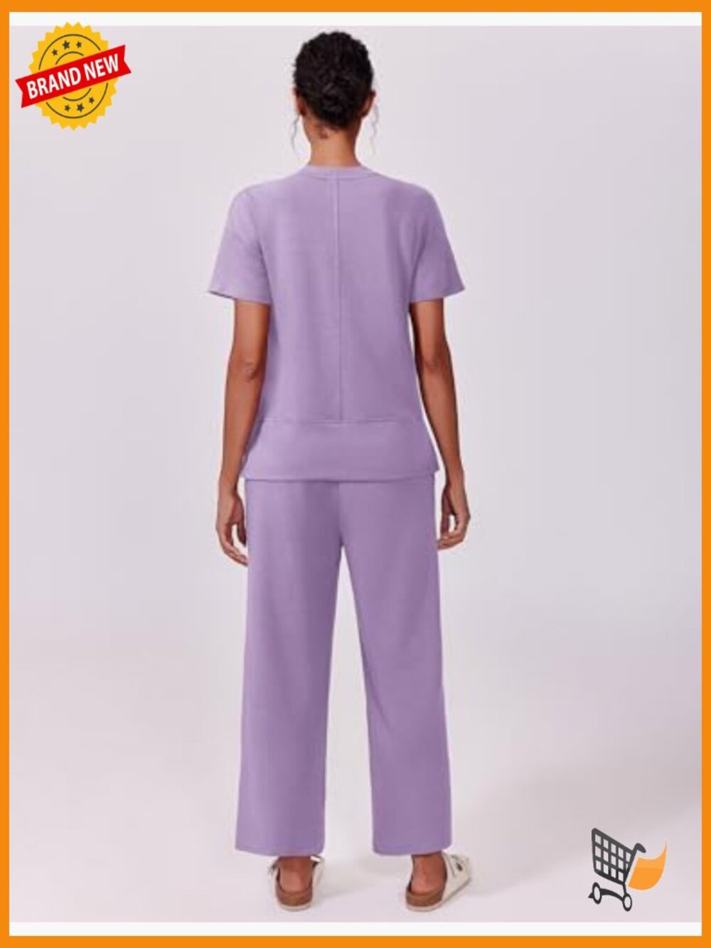 Soft Lounge Set with Wide Leg Pants Short Sleeve Tracksuit Travel Outfit - Picture 2 of 7